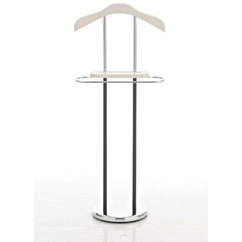 Décoshop26 - Valet de nuit portant de chambre cintre en métal chromé et bois blanc MOC10015 Décoshop26 - Valet de nuit portant de chambre cintre en métal chromé et bois blanc MOC10015