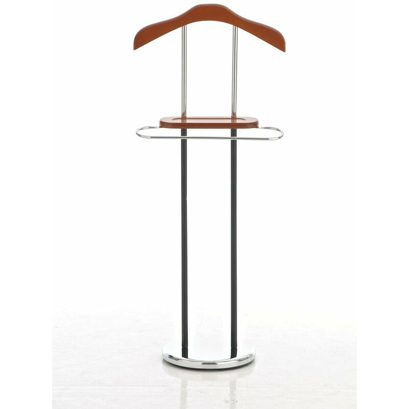 Valet de nuit portant de chambre cintre en métal chromé et bois marron MOC10016