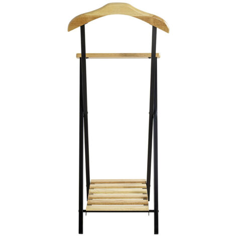 Valet de nuit , valet de chambre en bois massif coloris naturel et métal noir  -longueur 45 x profondeur 45 x hauteur 110 cm