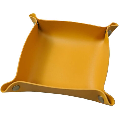 Valet de Voyage en Cuir, Plateau Rangement Pliable, Organisateur à Bijoux Portable pour Maison et Bureau (Jaune)