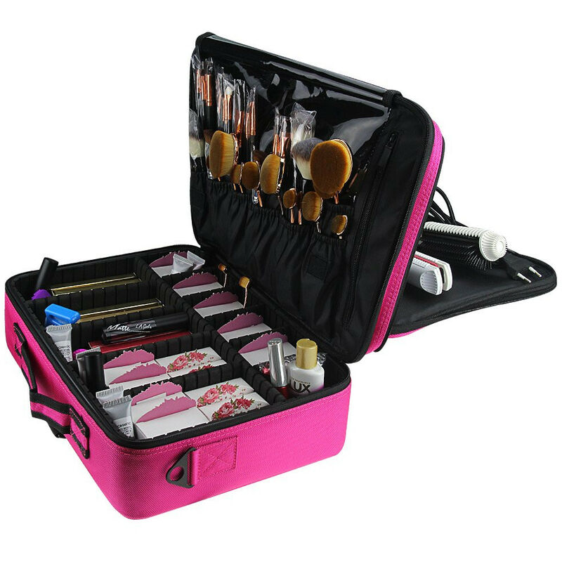 Image of Zstyle - Beauty Sahara Rosa trousse da viaggio per trucchi da 34 cm, grande beauty case professionale portatile, organizer e portaoggetti con