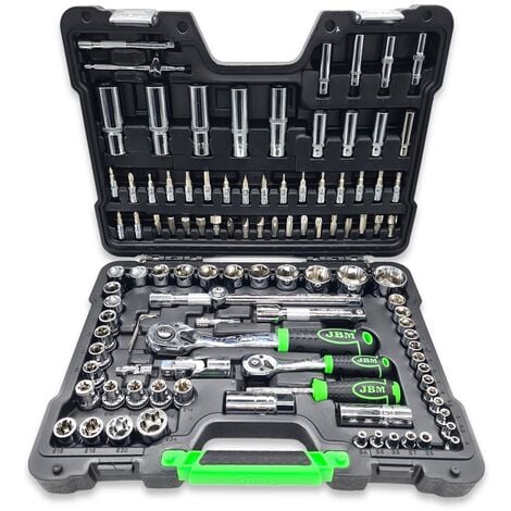 Valigetta Utensili Professionale 108 Pezzi JBM con Bussole Esagonali Cromate, Cricchetti, Prolunghe, Kit Attrezzi per Auto, Officina e Fai-da-Te