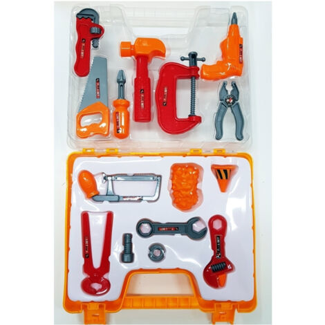 Valise 15 Pièces Outils De Travail Perceuse Scie Cric Pince Pince