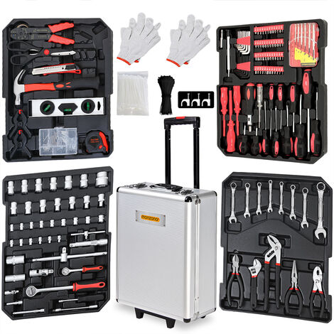 Valise à outils 899 pièces à roulettes avec poignée télescopique Boîte à outils