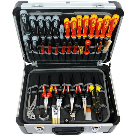 Valise à outils en aluminium 700L – Grande capacité 30 kg – 56 poches modulables – Dimensions 46 x 35,5 x 18 cm – Famex