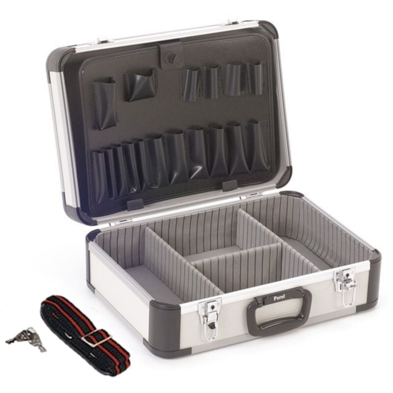 Perel - Mallette à outils vide, valise outils vide, mallette de rangement, valise transport, compartiments individuels, poches à outils,