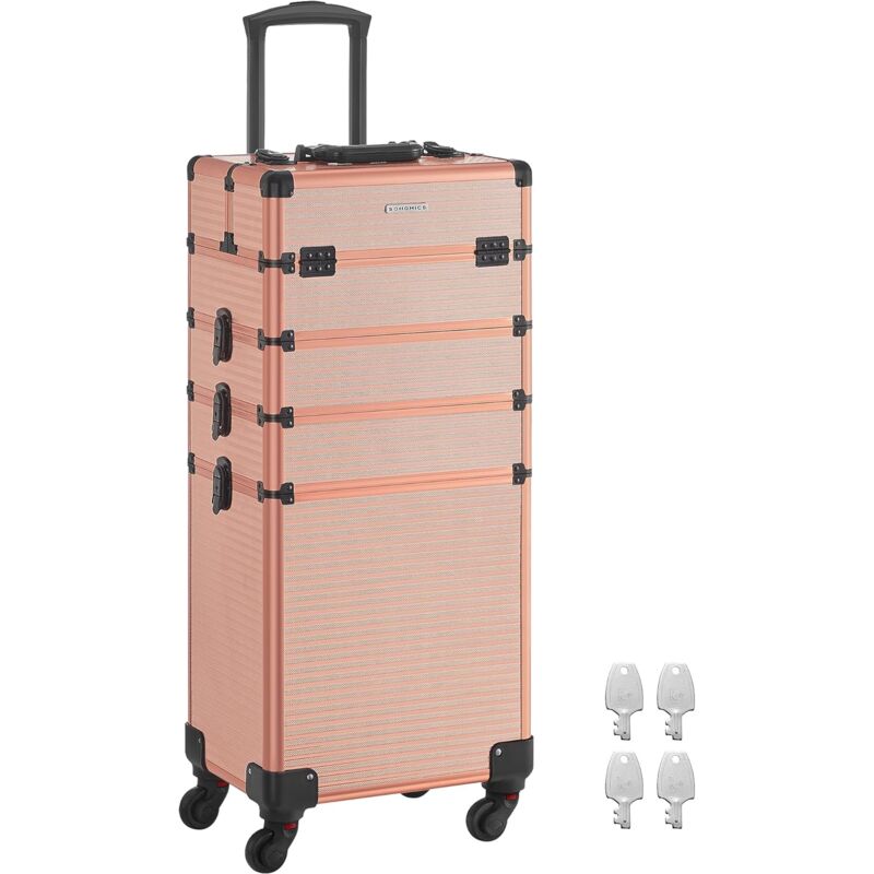 Songmics - Valise de Maquillage Professionnel 4-en-1, Mallette Cosmétique, xxl, 34 x 24 x 79,3 cm, Verrouillable, Roulettes à 360°, pour Voyages,