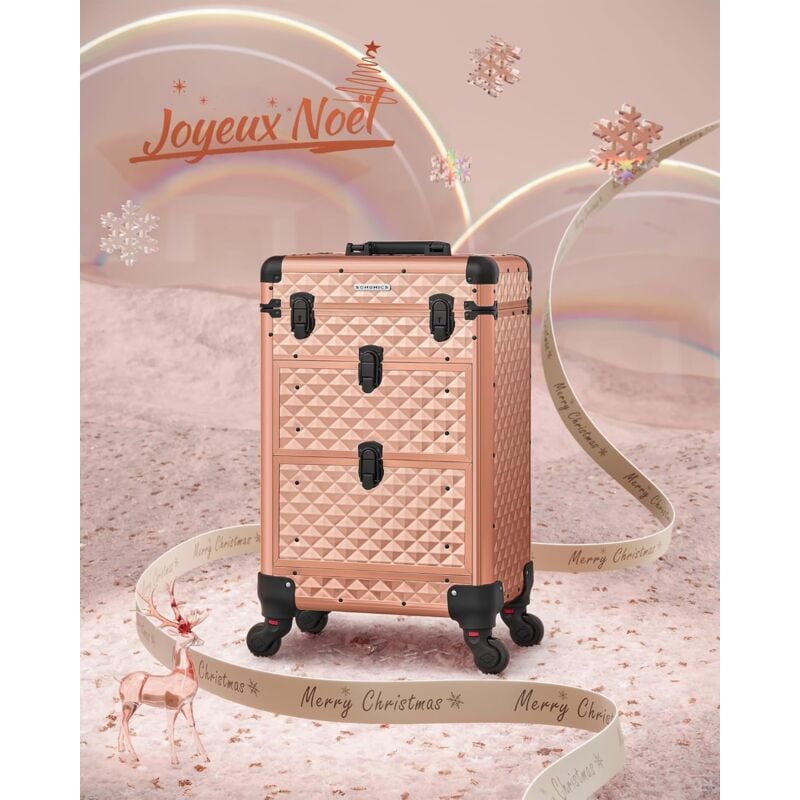 Songmics - Valise de Maquillage Professionnel, Mallette Cosmétique, avec 2 Tiroirs, Grand, 34 x 24 x 56 cm, Roulette Pivotante à 360°, Voyage,