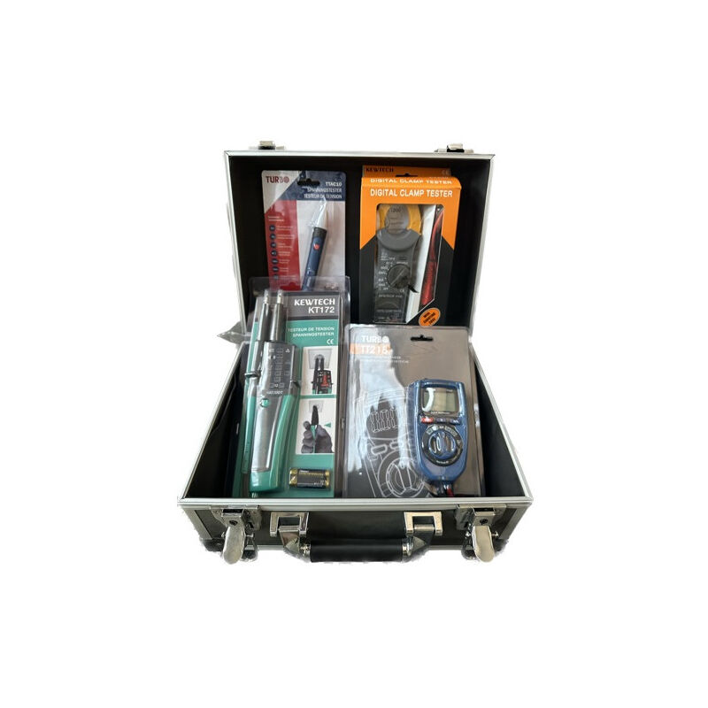 Turbotronic - Valise pack 4 appareils de mesure Multimetre TT218 + Pince amperemetrique KT200 + Testeur de tension KT172 + Indicateur TTAC10