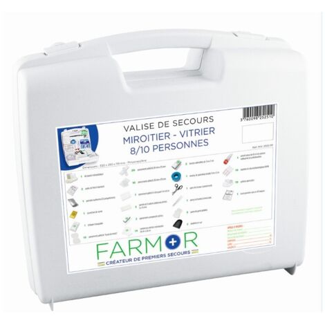 VALISE DE SECOURS FARMOR « MIROITIER / VITRIER » 8/10 PERSONNES AVEC POIGNÉE DE TRANSPORT -MIV2510PP