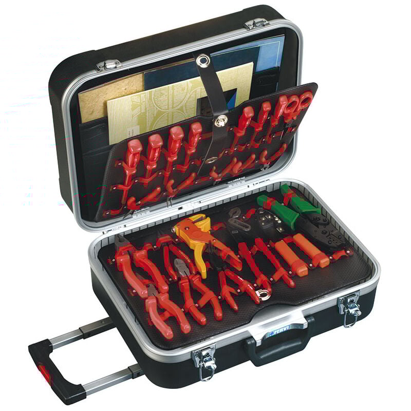 Valise mallette porte outils en abs avec chariot (outils non inclus) Fervi 0683