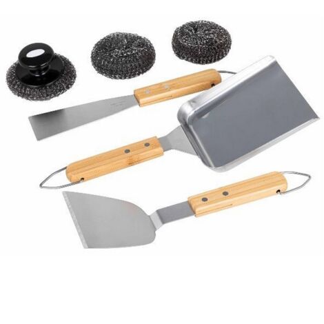 Valisette alu spéciale plancha ( spatule grattoir brosse, tampon recharge brosse et pelle à légumes)