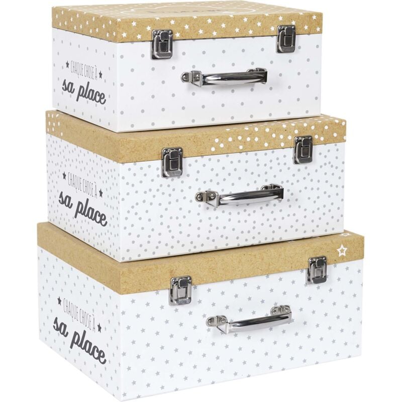 The Home Deco Kids - Set de 3 valisettes de rangement enfant étoiles