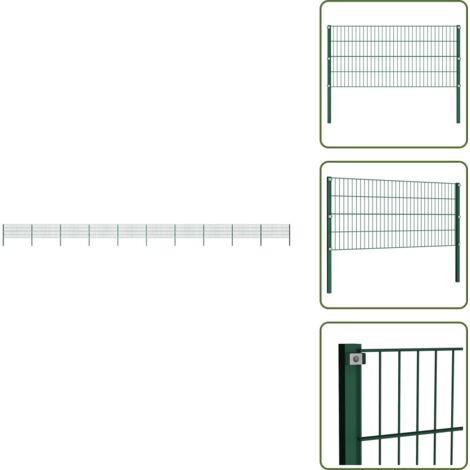 Valla con postes - vidaXL Panel de valla con postes de hierro 1730x80 cm verde - Valla de jardín con postes