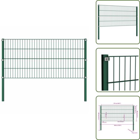 Valla con postes - vidaXL Panel de valla con postes de hierro 176,5x80 cm verde - Valla de jardín con postes