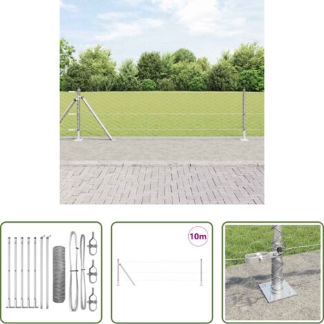 Valla de acero -  Poste de Valla Plateado 10 x 0,4 m (malla de 50 mm) Acero