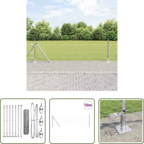 Valla de acero -  Poste de Valla Plateado 10 x 0,5 m (malla de 50 mm) Acero