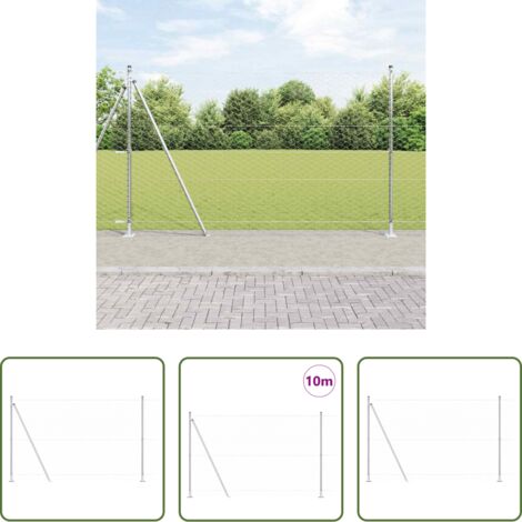 Valla de acero -  Poste de Valla Plateado 10 x 1,5 m (malla de 50 mm) Acero