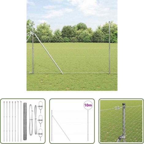 Valla de acero -  Poste de Valla Plateado 10 x 1,6 m (malla de 50 mm) Acero