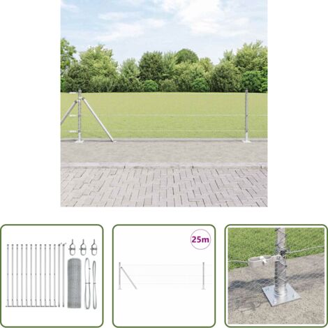 Valla de acero -  Poste de Valla Plateado 25 x 0,4 m (malla de 13 mm) Acero