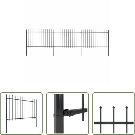 Valla de acero -  Valla de jardín con punta de lanza de acero 537x120 cm negra