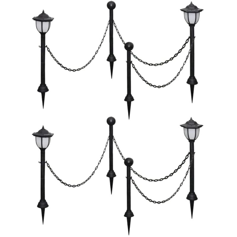 Lámparas solares 4 uds con valla de cadena y postes Vidaxl