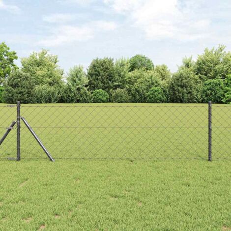 Valla de eslabones de cadena con postes Gris 0.6 x 10 m Acero