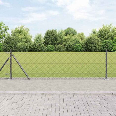 Valla de eslabones de cadena con postes Gris 0.6 x 25 m Acero