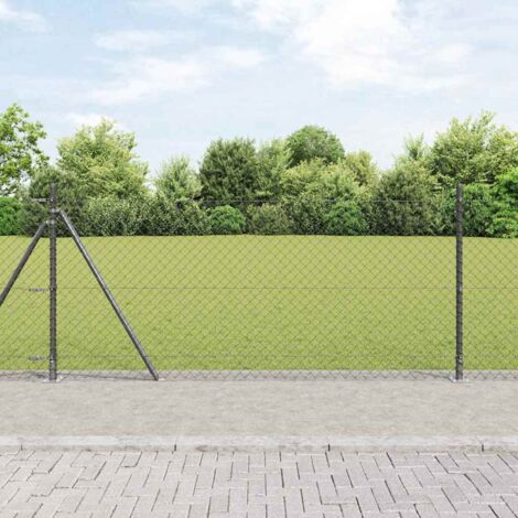 Valla de eslabones de cadena con postes Gris 0.8 x 10 m Acero