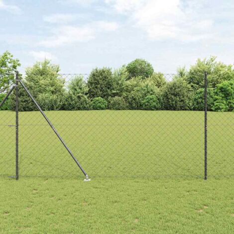 Valla de eslabones de cadena con postes Gris 1.6 x 10 m Acero