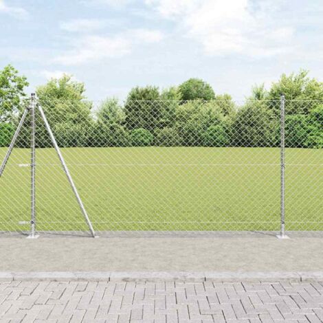 Valla de eslabones de cadena con postes Plateado 1.2 x 25 m