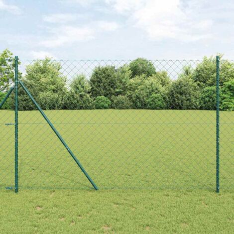 Valla de eslabones de cadena con postes Verde 1.6 x 10 m Acero