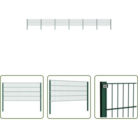 Valla de hierro -  Panel de valla con postes de hierro 1040x80 cm verde