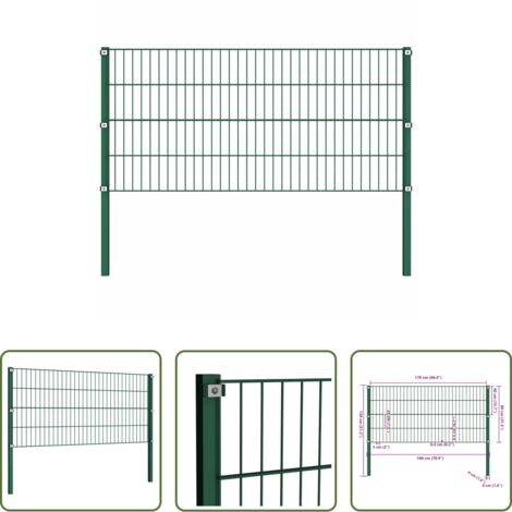 Valla de hierro -  Panel de valla con postes de hierro 176,5x80 cm verde