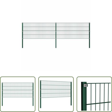 Valla de hierro -  Panel de valla con postes de hierro 349x80 cm verde
