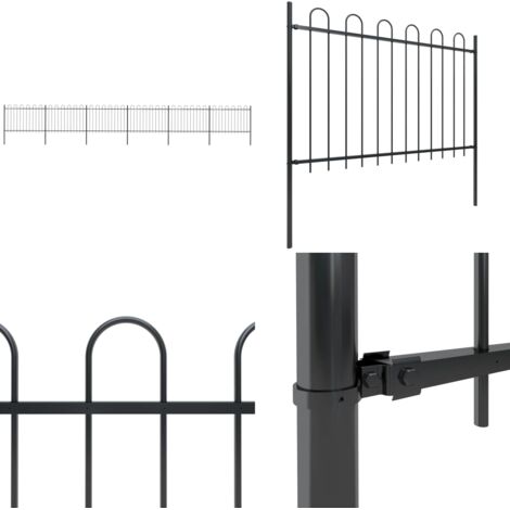 Valla de jardín con aro superior de acero 1070x120 cm negra - Valla de acero - Valla decorativa