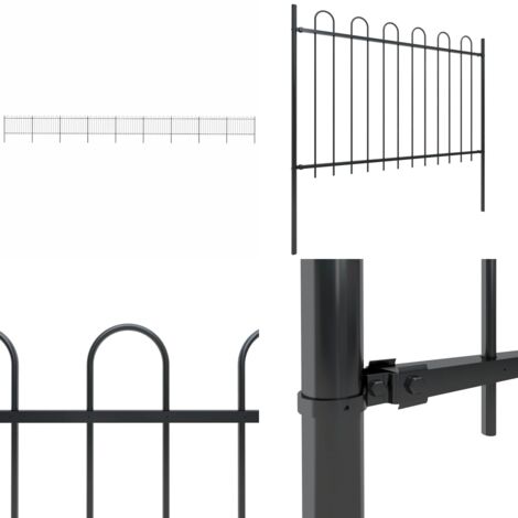 Valla de jardín con aro superior de acero 1603,5x120 cm negra - Valla de acero - Valla decorativa