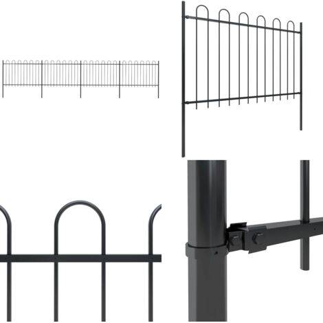 Valla de jardín con aro superior de acero 714,5x120 cm negra - Valla de acero - Valla decorativa