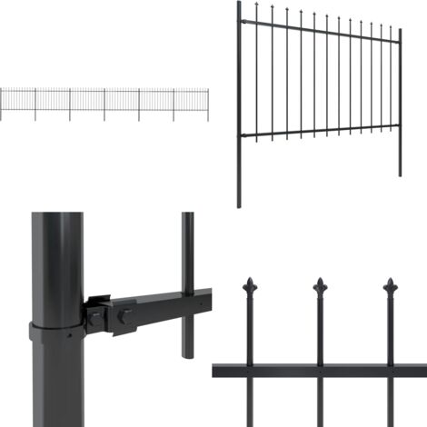 Valla de jardín con punta de lanza de acero 1070x120 cm negra - Valla de acero - Valla con puntas de lanza