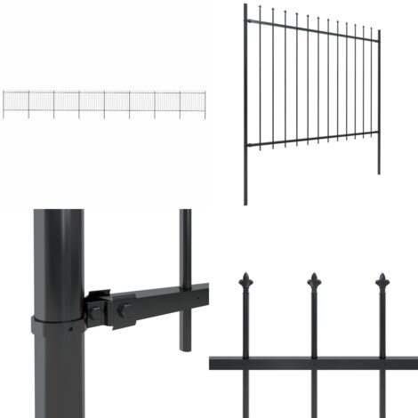 Valla de jardín con punta de lanza de acero 1426x150 cm negra - Valla de acero - Valla con puntas de lanza