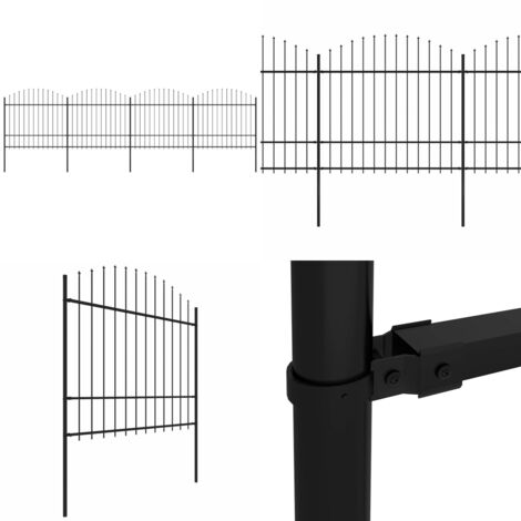 Valla de jardín con punta de lanza de acero 714,5x175 cm negra - Cerca de jardín - Valla de acero