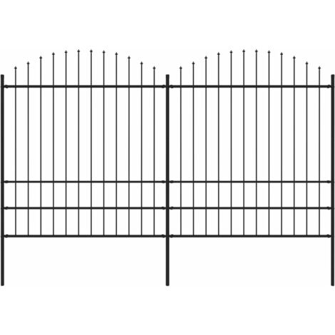 Valla de jardín con puntas de lanza acero negro (1,75-2)x3,4 m
