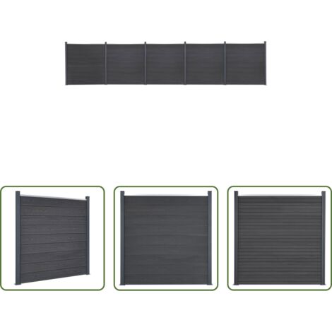 Valla de madera y plástico -  Juego de paneles de valla WPC gris 872x186 cm