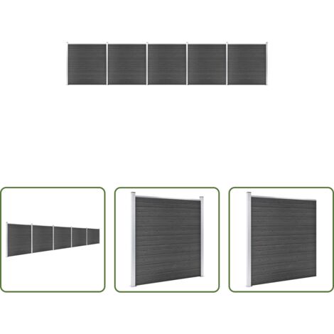 Valla de madera y plástico -  Juego de paneles de valla WPC negro 872x186 cm