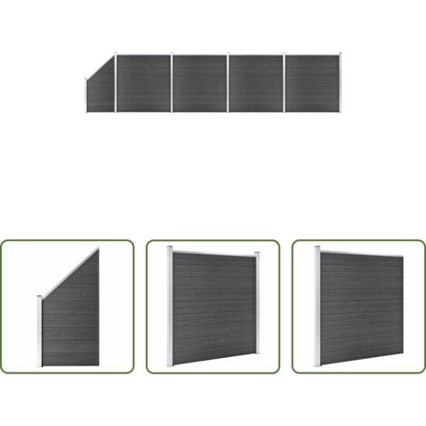 Valla de madera y plástico -  Set de paneles de valla WPC negro 792x(105-186) cm