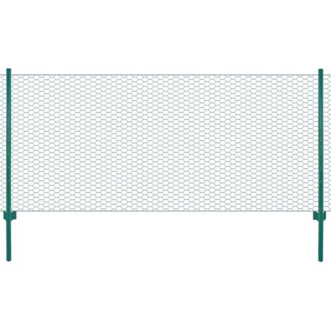 Valla de malla alambre con postes acero 25x0,5 m verde