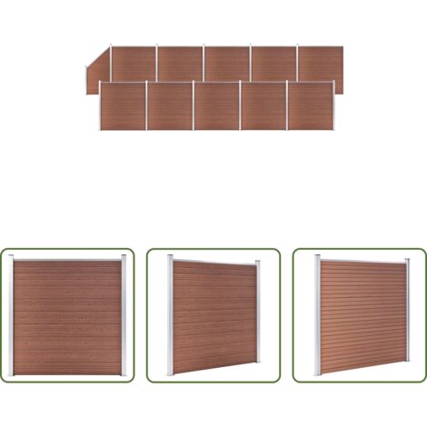 Valla de WPC -  Set de valla 10 cuadradas + 1 oblicua WPC marrón 1830x186 cm