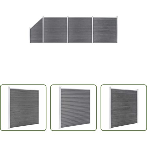 Valla de WPC -  Set de valla 3 cuadradas + 1 oblicua WPC gris 619x186 cm