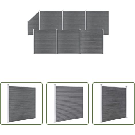 Valla de WPC -  Set de valla 6 cuadradas + 1 oblicua WPC gris 1138x186 cm