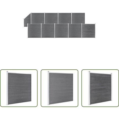 Valla de WPC -  Set de valla 9 cuadradas + 1 oblicua WPC gris 1657x186 cm